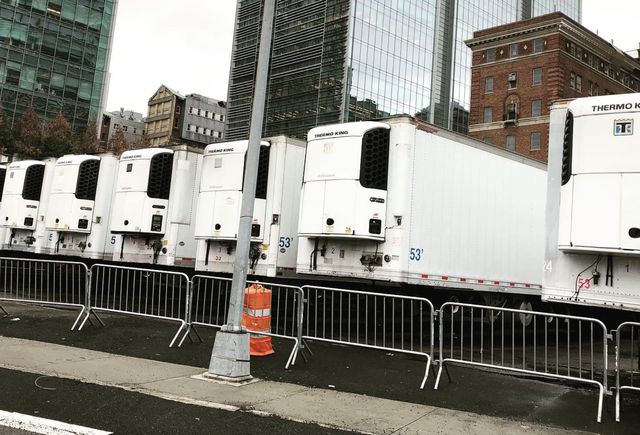 Dozens of "body containment points" outside the Medical Examiner's Office in Manhattan